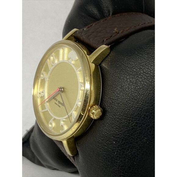 Kate Spade 0403 Women's Brown Leather Analog Gold Dial Quartz Wrist Watch XX600 - Picture 4 of 12